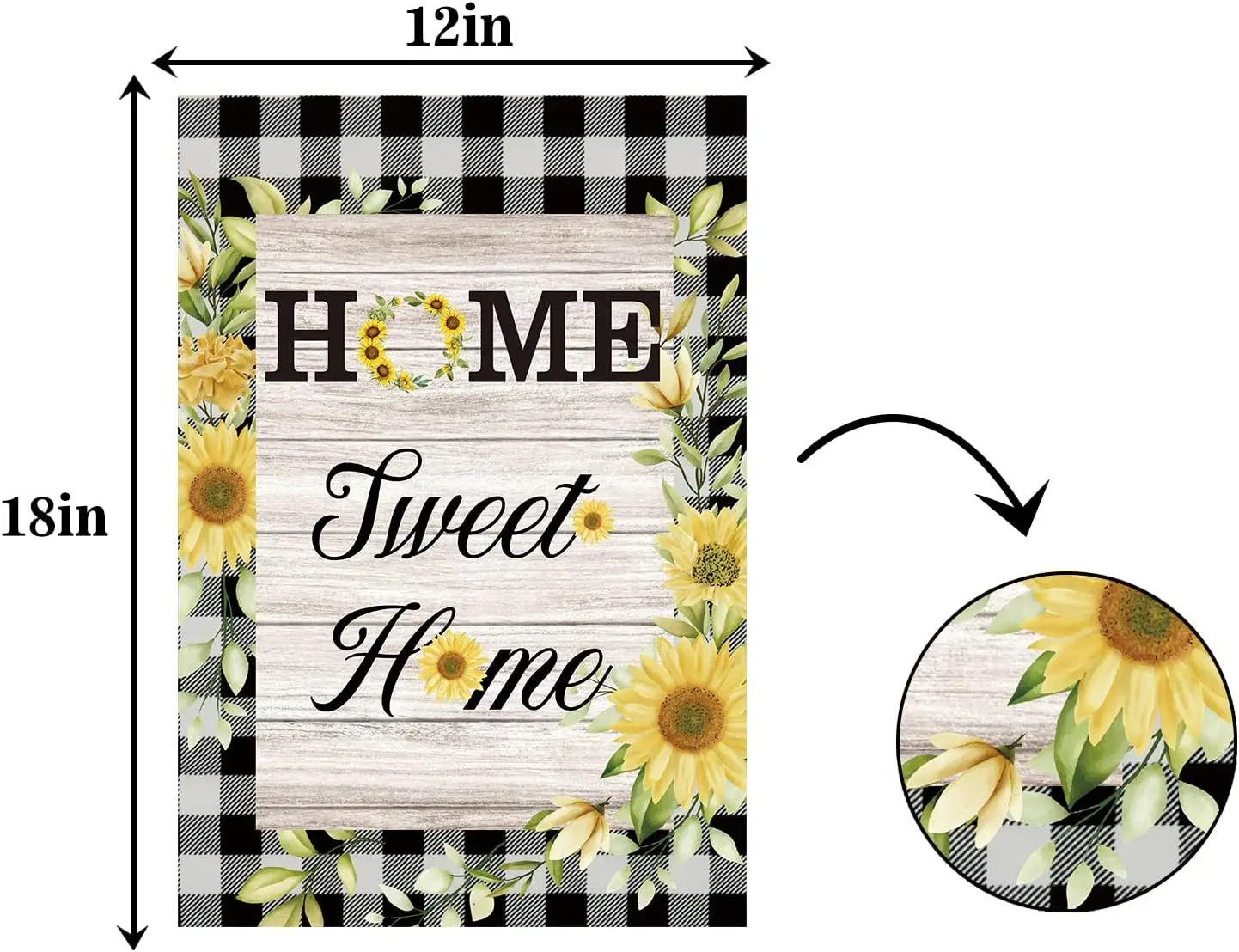 Home Sweet Home Garden Flag - Spring Welcome Summer Seasonal Garden Decor - Buffalo Check Yard Porch Flag - Sunflower Outdoo SSL