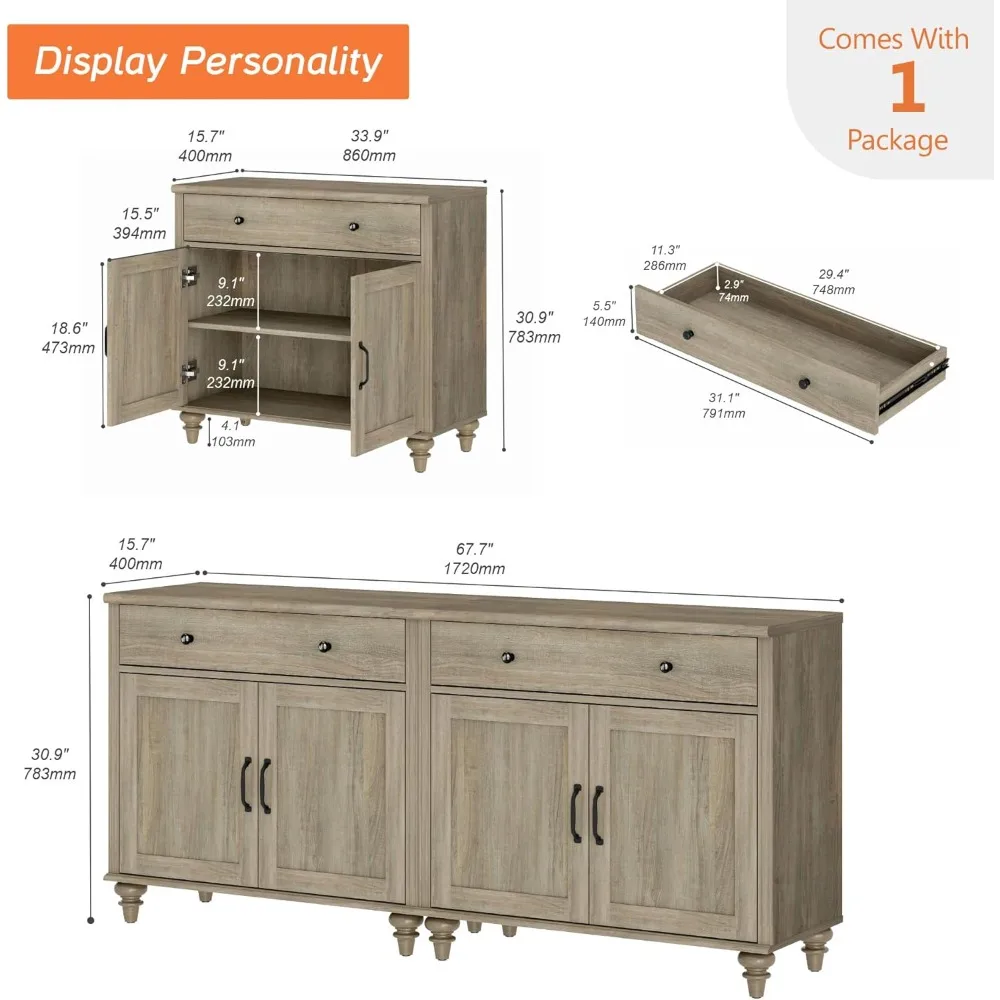 خزانة كتب كبيرة على طراز المزرعة بطول 72 طويلًا مكونة من 5 طبقات مع أبواب الحظيرة وخزانة تخزين ودرجين للعرض والتنظيم #5