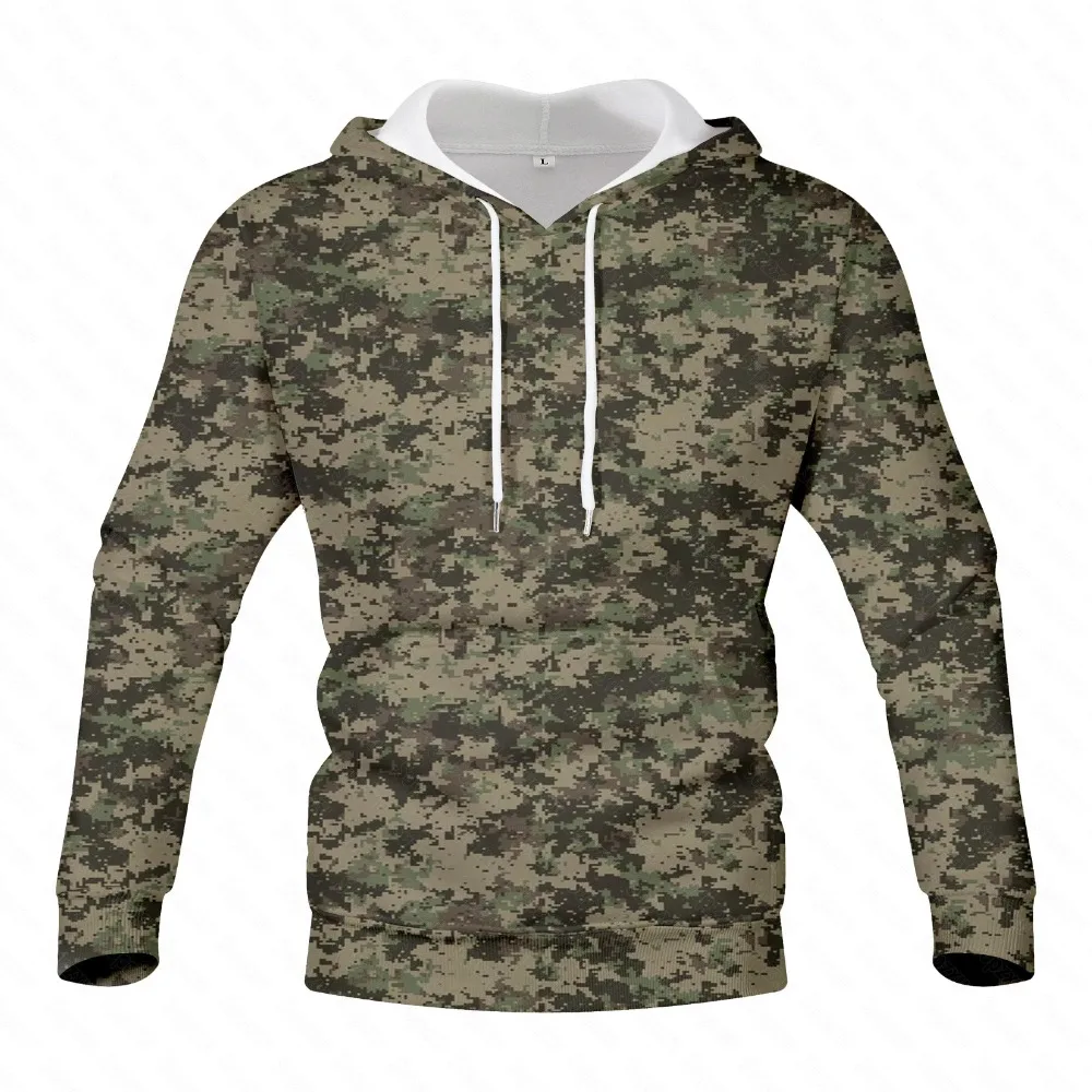 Men Camo Hooded Sweatshirt Military Style Army Green Hip Hop Streetwear Pullover Hoody For Spring Outfit