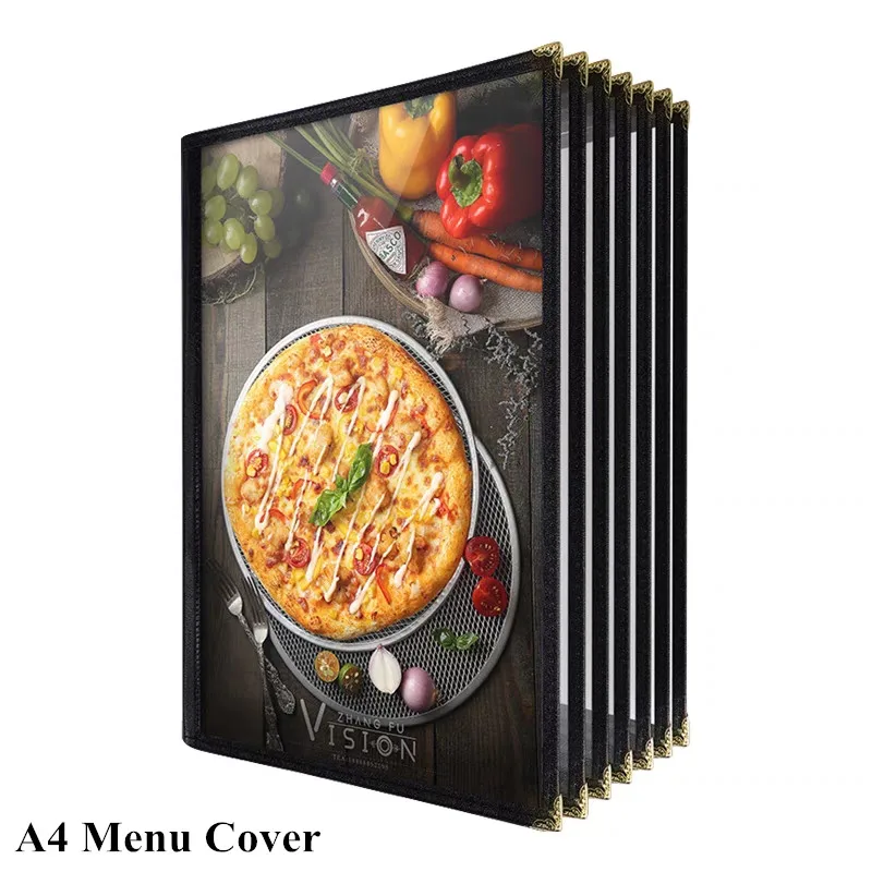 A4 Gold Corner Menu Covers 8.5 x 11 Inch Double Stitched Menu Holder Single Page Two Clear Views Surfaces Restaurant Menu Covers