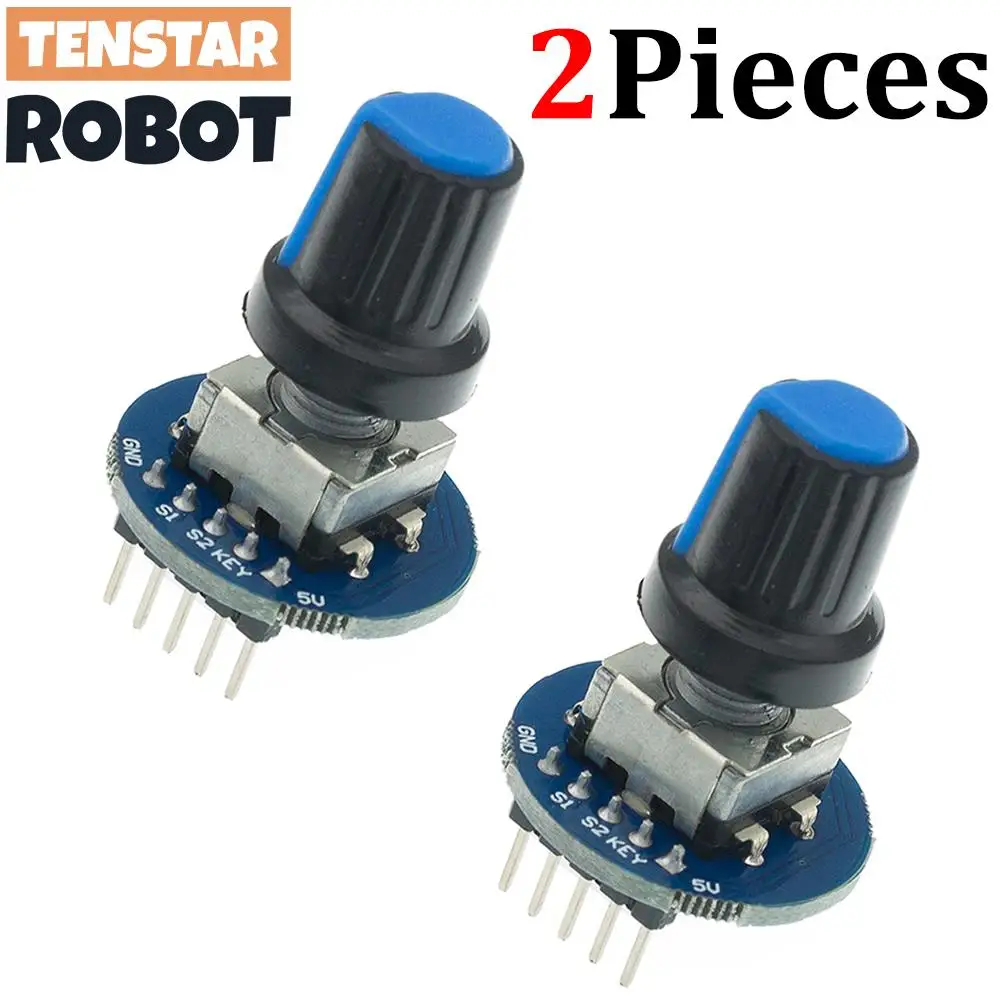 TENSTAR 2PCS Rotary Encoder Module Brick Sensor Development Round Audio Rotating Potentiometer Knob Cap EC11