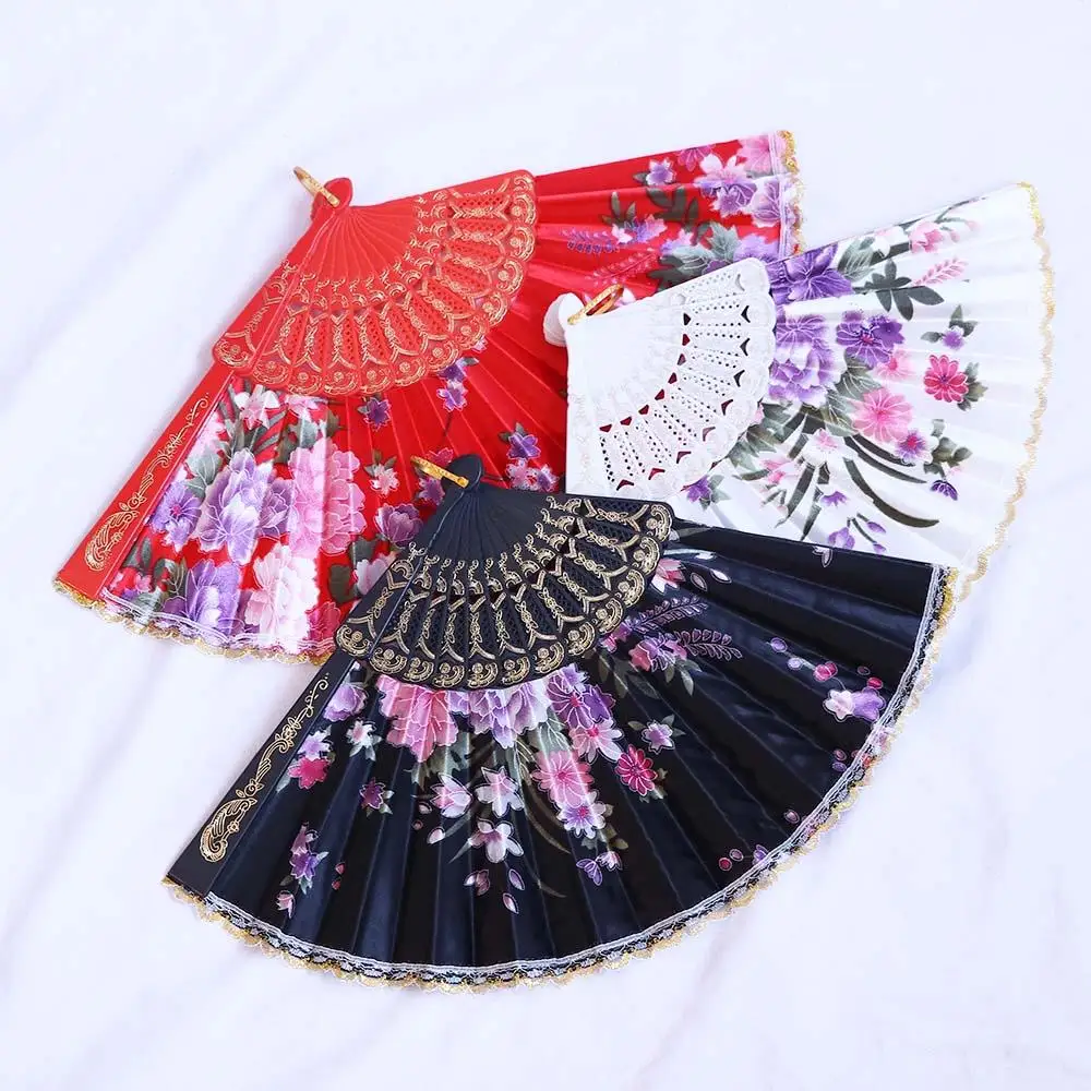 Women Party Gifts Pattern Lace Silk Chinese Style Folding Art Craft Hand Held Flower Fan Dance Fan Photo Prop Tool Wedding Fan