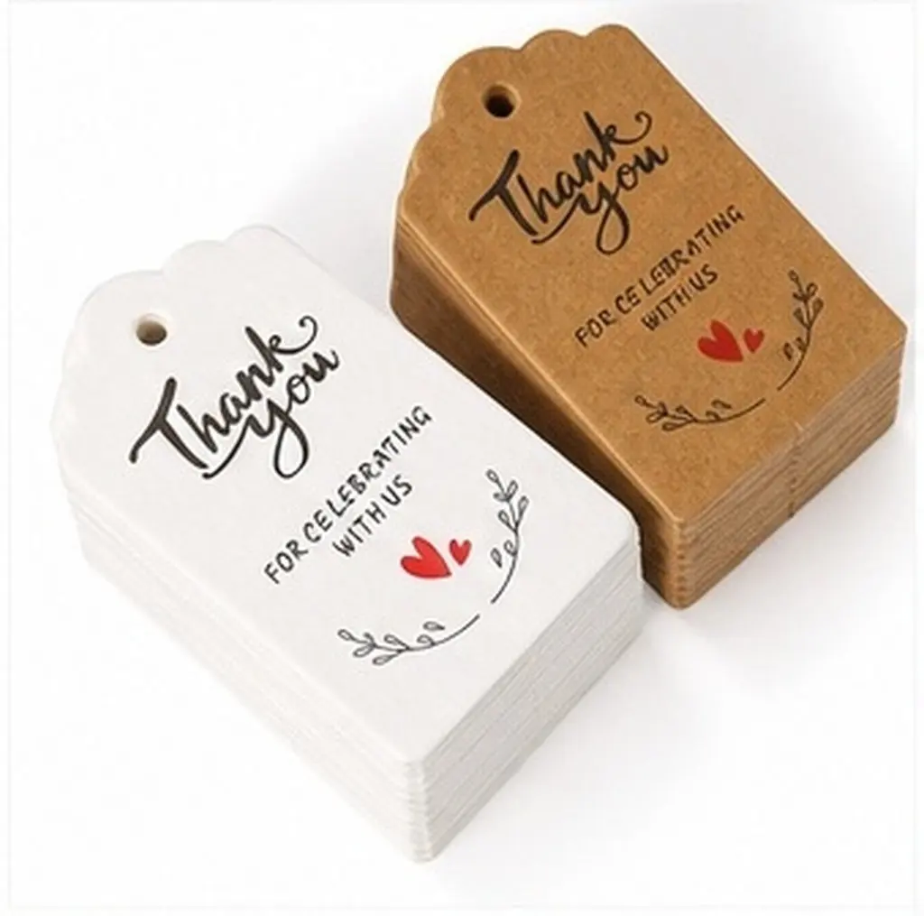 200Pcs Thank You Tags Decorative Paper Gift Tags Wedding Favor Labels Party Mini Cards Kraft Gift Tag Adornments