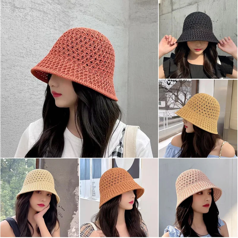 Handmade Crochet Floppy Top Summer Hats Collapsible Dome Bucket Hat Hollow Out Cozy New Beach Caps Simplicity Soft Women Hat