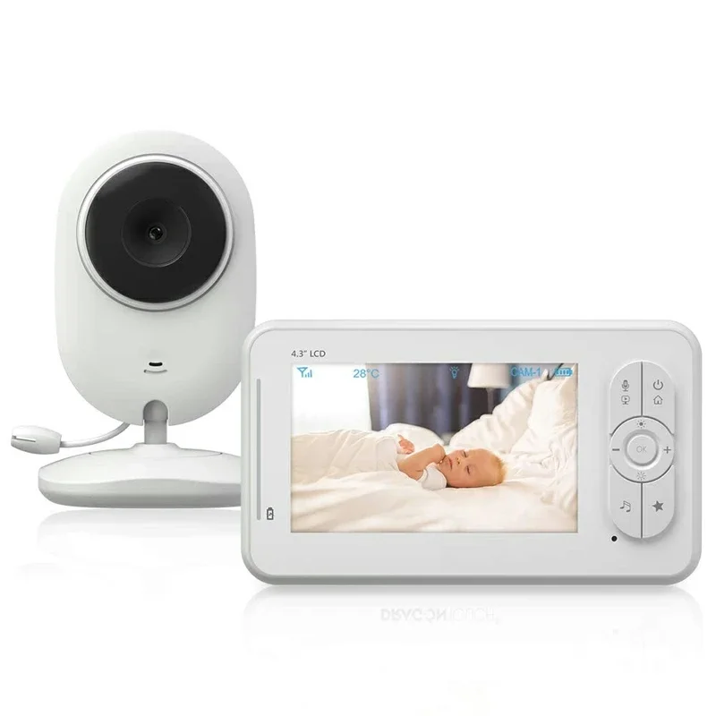 4.3 Inches Camera & Pet Audio Night Vision Multiple Language Setting LCD Display Baby Monitor White ABS Wireless Digital 920