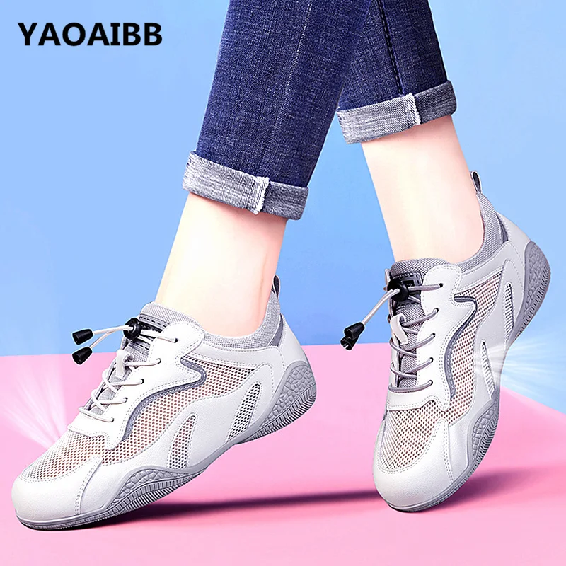 

Women's Shoes Genuine Leather Outdoor woman Luxury High help Casual Shoes Trekking Sneakers Walking Footwear Driving Mesh Flats