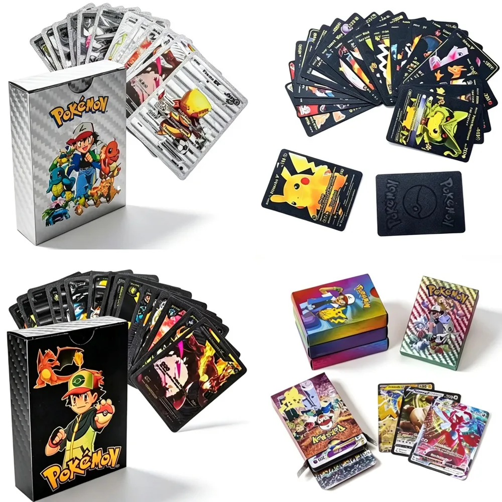 • 55 Stück Pokémon-Karten Vmax GX Gold Foil Flash Box Party-Interaktives Spiel Englische Bunte Kampf-Sammelkarten Geschenk