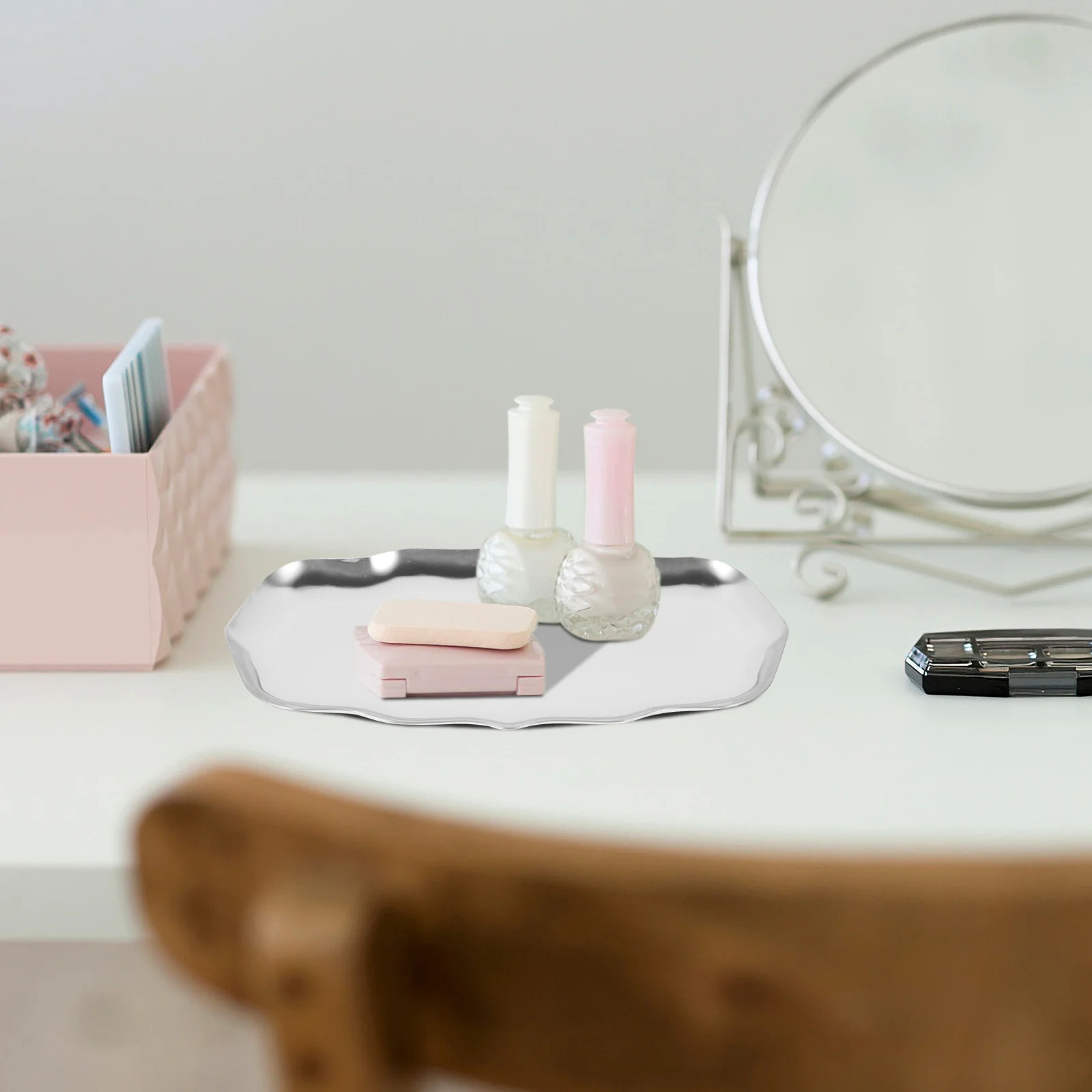 

Decorative Jewelry Tray Stainless Steel Organizer Earrings Rings Bracelets Storage Display Home Dresser Adornment Gift Mom