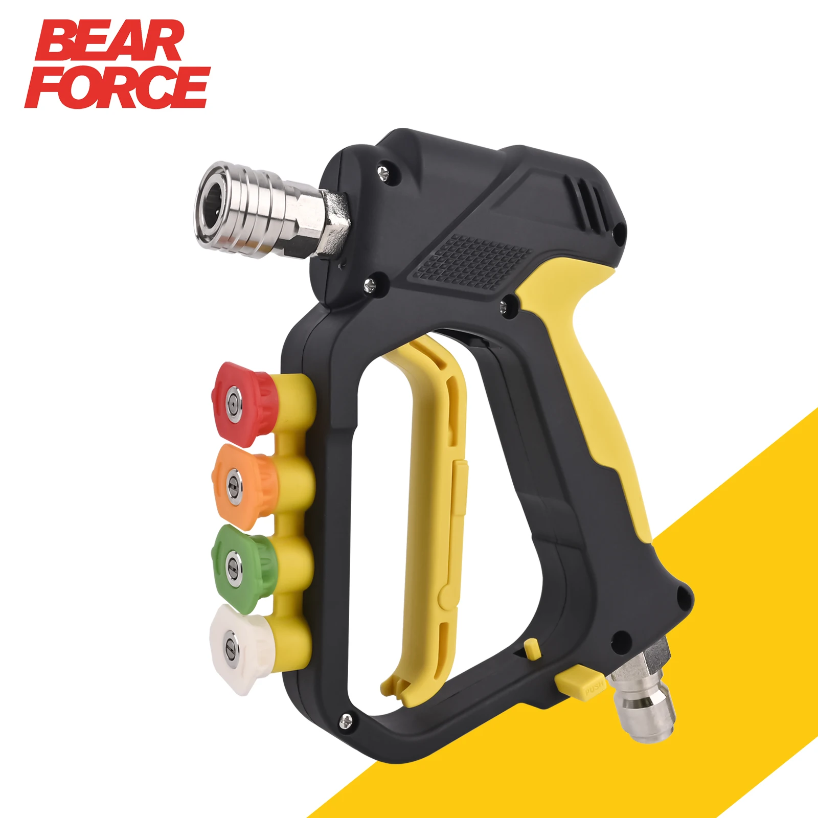 High Pressure Washer Short Spray Gun Max 5000 PSI with Outlet 1/4” Quick Connector & Inlet 3/8" Quick Plug & Nozzle Tips Holder