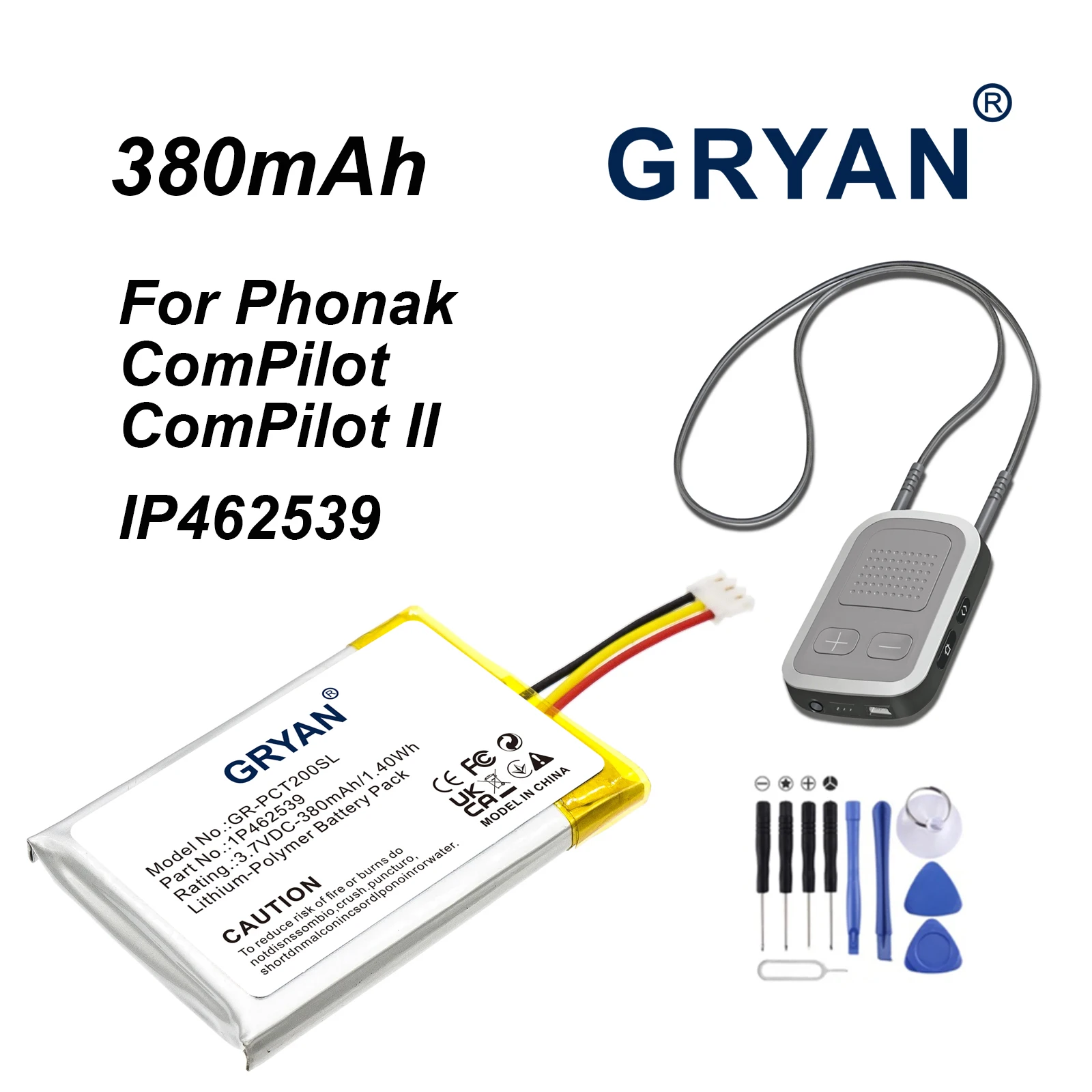 XDDT 380mAh Wireless Headset Battery For Phonak:ComPilot,ComPilot II,IP462539