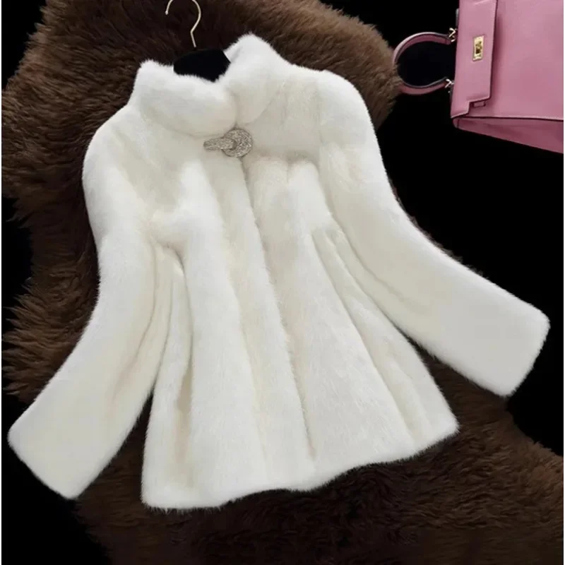 Manteau de fourrure moelleux blanc à manches longues pour femmes, pardessus flou de vison d'hiver, fausse fourrure de renard, veste optique chaude, mode, nouveau modèle, 2023