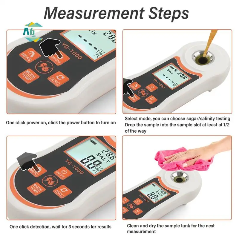A60F-Digital Display 3 In 1 Electronic 0-60% Brix Meter Refractometer, Sugar Salt Meter, Fruit Juice Sugar Content Tester