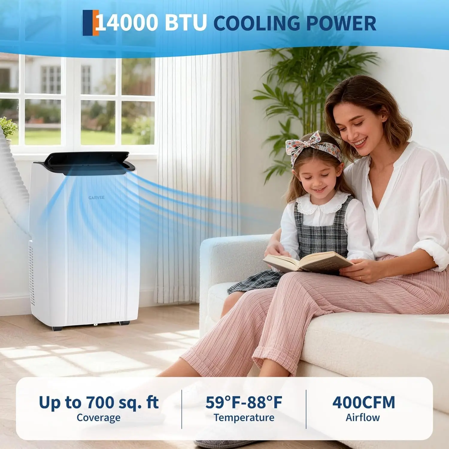 14000 BTU Portable Air Conditioner, 3 In 1 AC Unit with Fan, Dehumidifier & 48dB Quiet,Remote Control, Cools up to 750 Sq.Ft,24H Timer,Window Kits Included for Room Indoor Office & Dorms