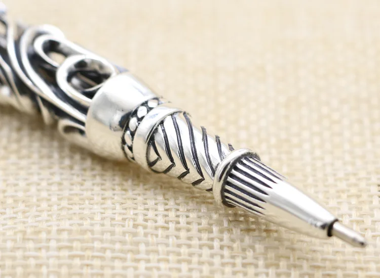 High block s925 sterling silver signature pen ornament hollow carved signature pen all silver ballpoint pen business gift