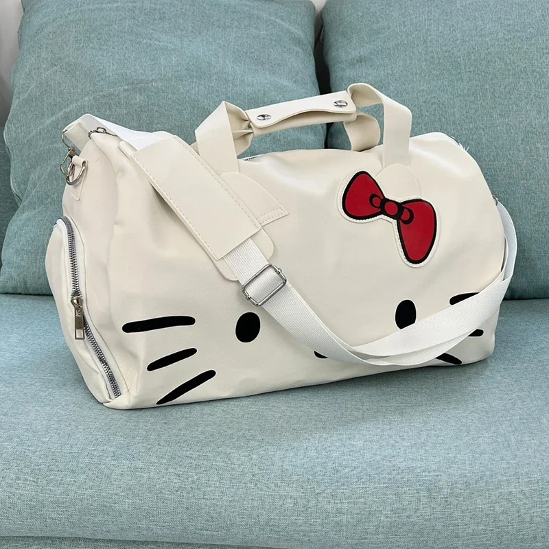 Kawaii Hello Kitty Shoulder Gym Bag Pu Large Capacity Waterproof Duffle Bag Fashion Trend Bag Travel Storage Bag Girls Gifts