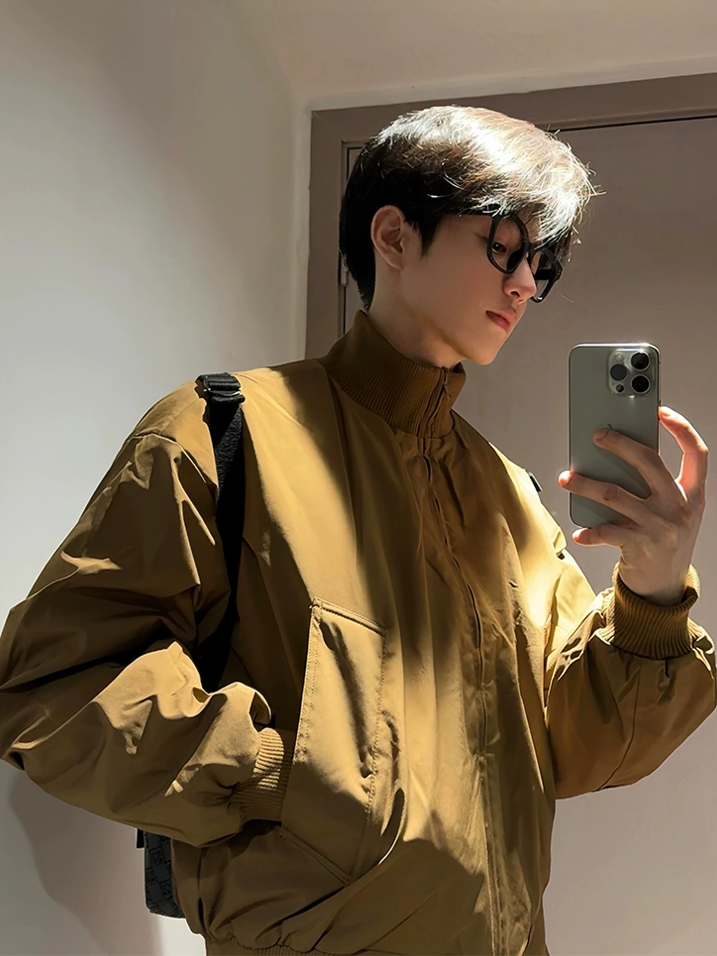 Thickened Brown down Cotton Jacket Men's Winter Warm Stand Collar Short Flight Coat American Style Outerwear Youth Trend