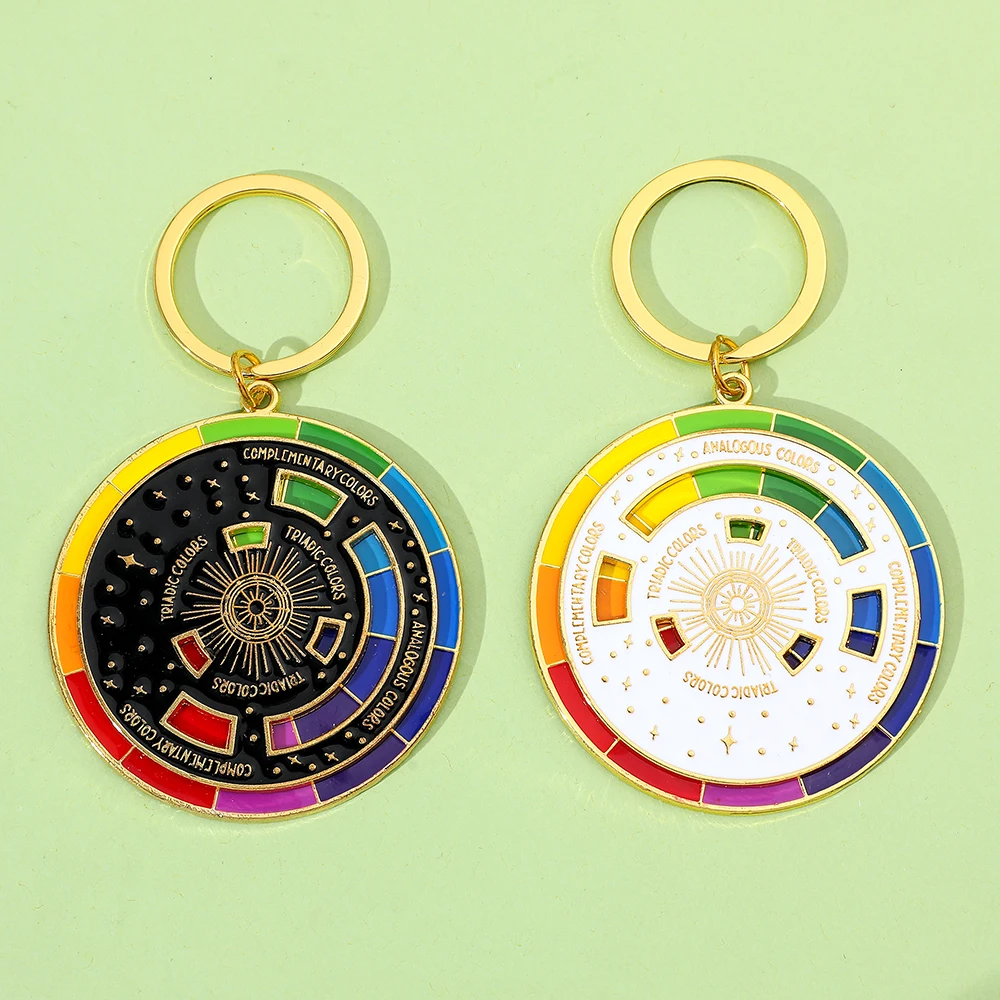 Color Palette Wheel Keychain Novelty Rotatable Palette Spinning Compass Metal Pendant Keyring Art Student Jewelry