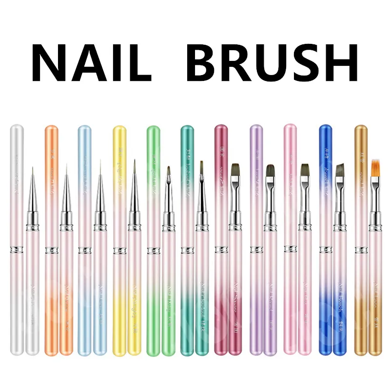 11Style Color Gradient Metal Handle Nail Art Pen Brush Coloring Pen Round Light Therapy Pen Halo Pen Nail Drawing Pen Flower Pen