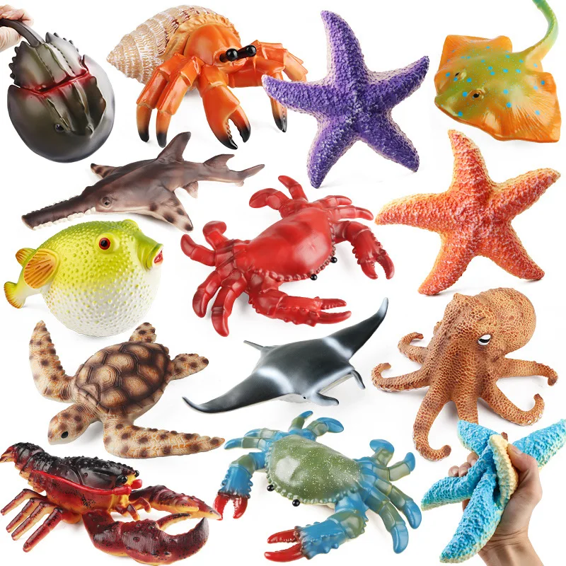 Realistic Soft Rubber Ocean Animal Set - Pufferfish, Octopus, Lobster, Starfish, Crab, Hermit Crab&Horseshoe Crab Toys