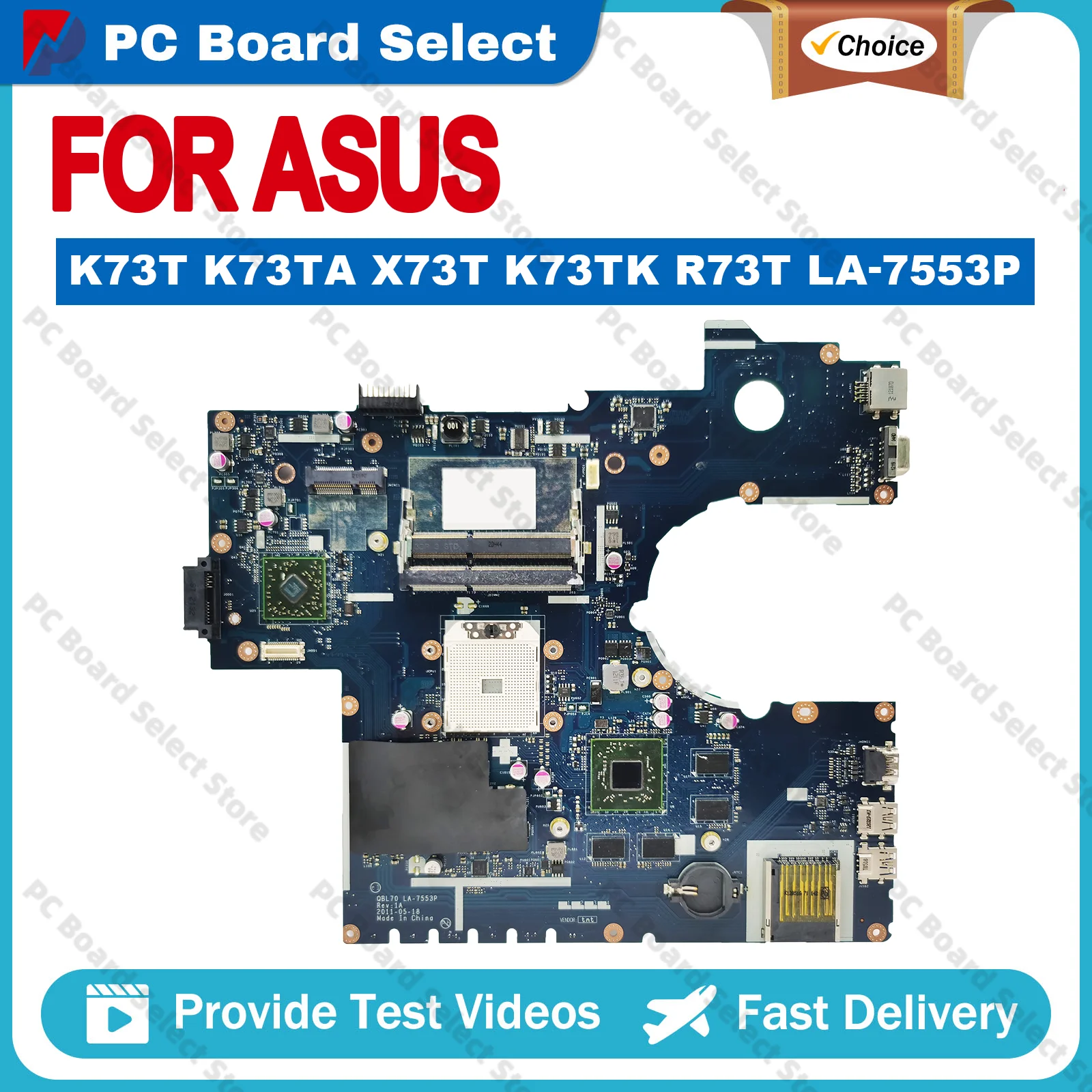 K73TA K73TK Notebook Mainboard For ASUS K73T K73TA X73T K73TK R73T LA-7553P Laptop Motherboard HD7670M 100% Tested OK