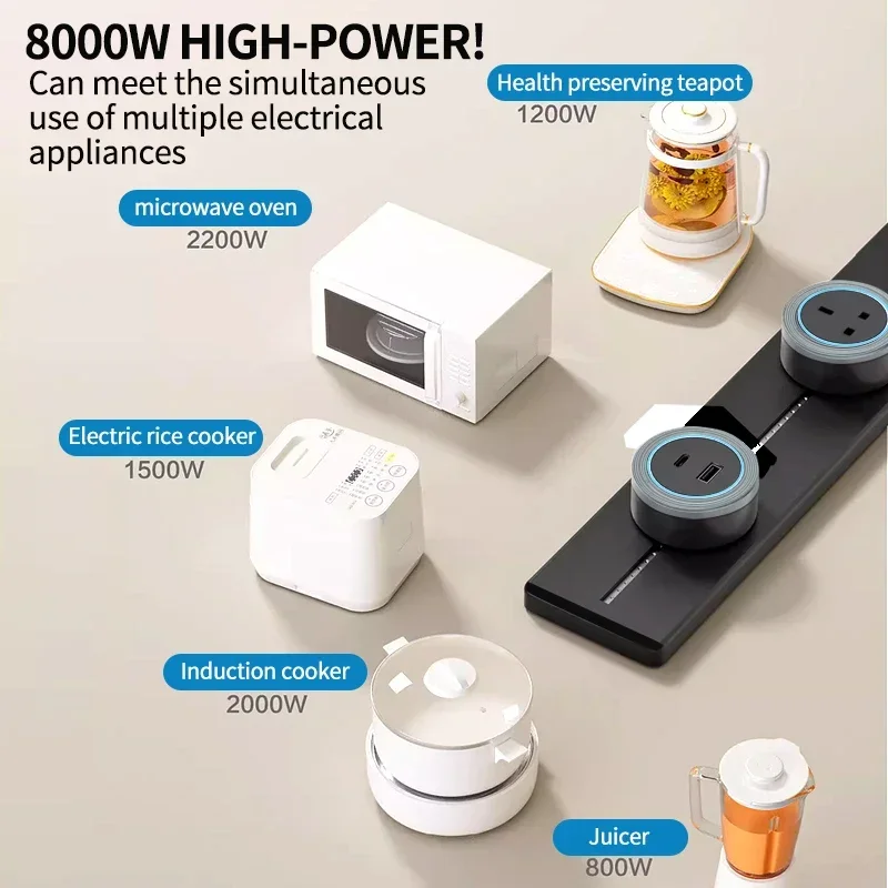 Rail Socket,UK EU FR UN Standard Round Romovable Adapter Home Kitchen Meeting Wall Mounted/embedded Power Track Socket With Usb