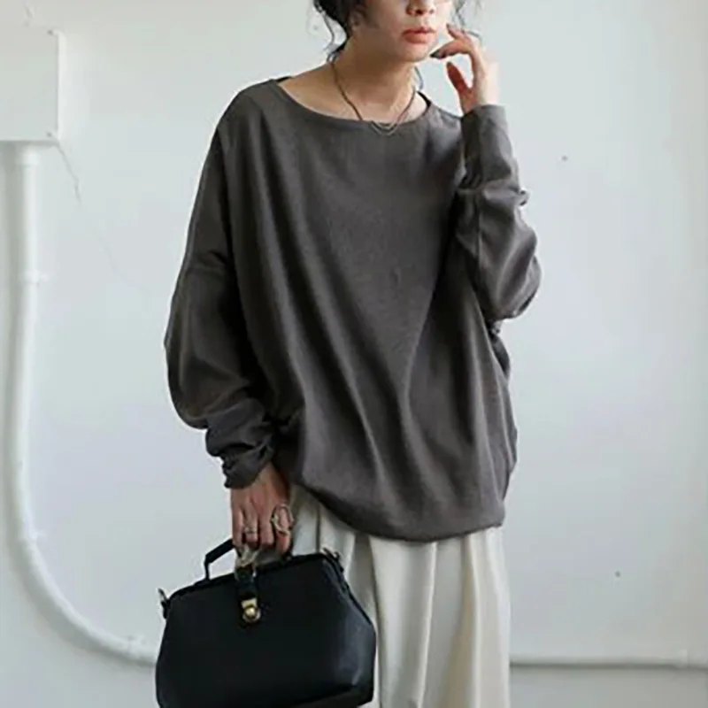 Women's hoodie autumn new item, high-end and lazy style, loose and solid color round neck casual top, new product