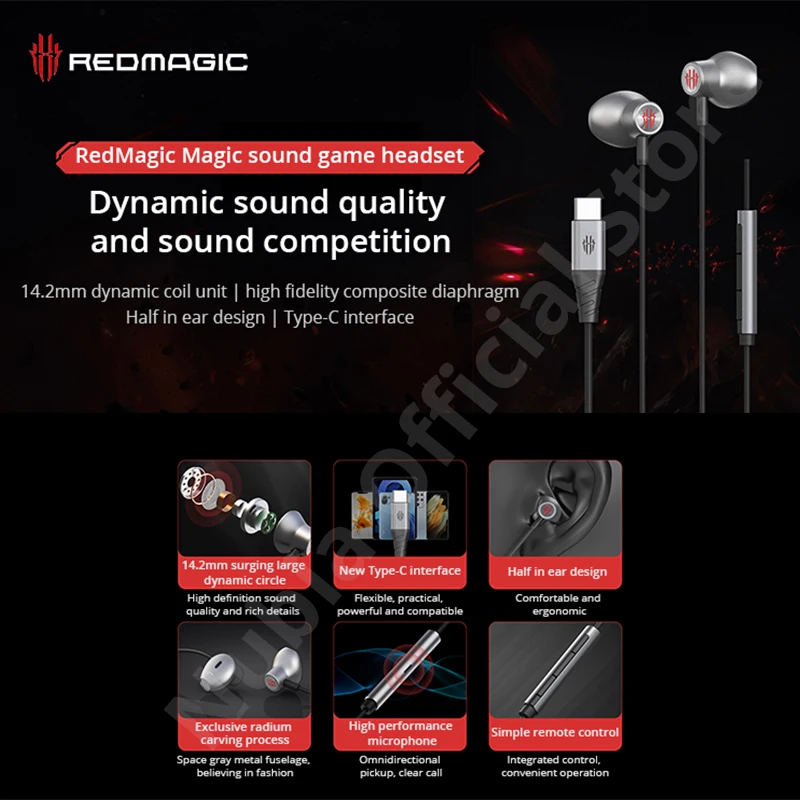 Original Redmagic MagicSound Earphone WH4008 Type-C Wired Earphone 14.2mm Driver Diameter