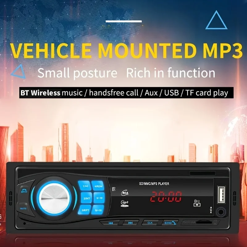 

Автомобильный MP3-плеер 1Din с беспроводным, беспроводным FM-радио, USB/TF/AUX, быстрым зарядным устройством и ЖК-экраном - мультимедийная стереосистема Plug & Play