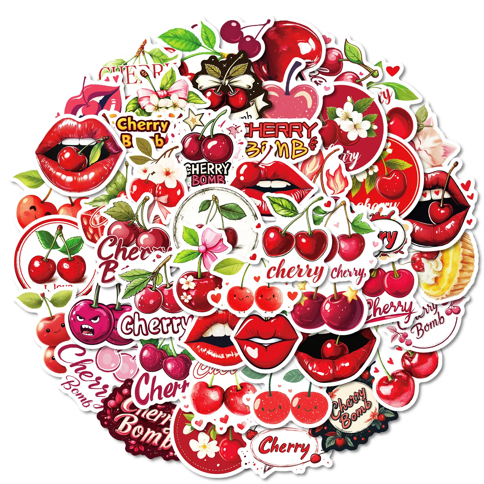 50Pcs Cute Red Cherry Aesthetic Stickers Graffiti Decals for Laptop Luggage Phone Fridge Scrapbook Water Bottle DIY Decoration