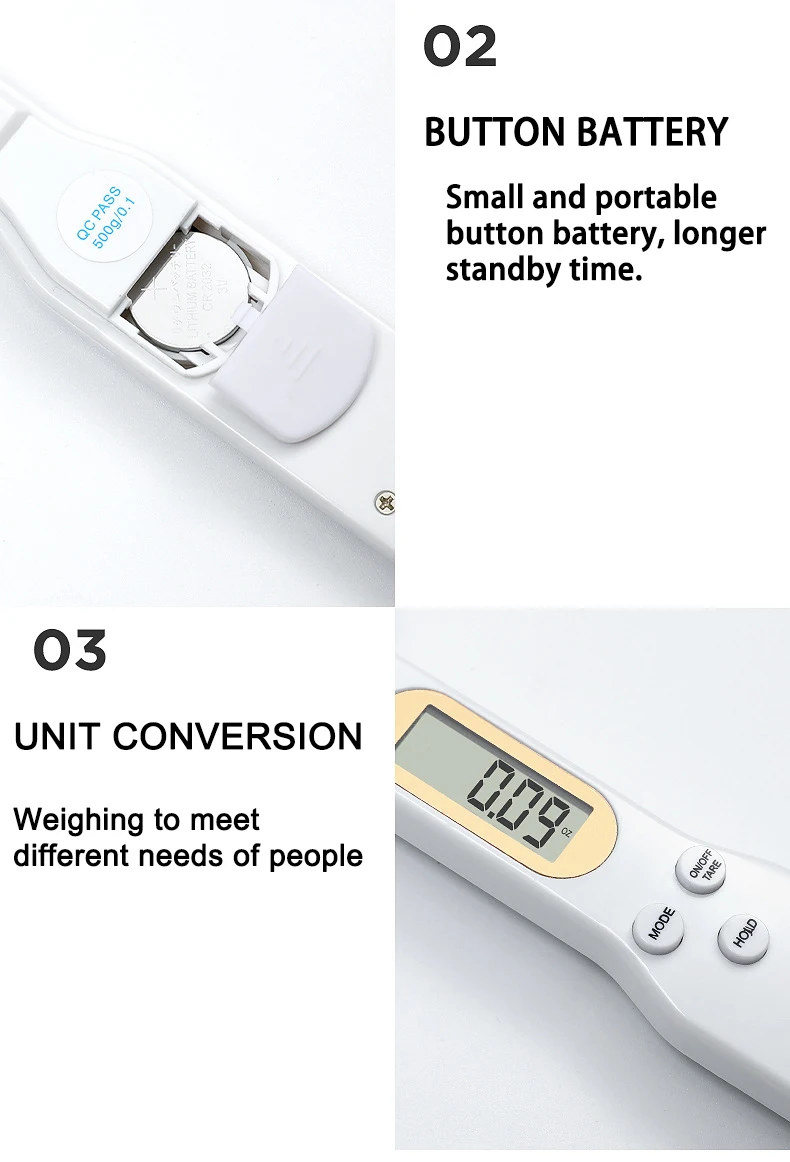 Mini-Löffelwaage, digitale Küchenwaage, elektronische LCD-Lebensmittelwaage, 0,1–500 g, Kochmehl, Milch, Kaffee, Pulver, Gewicht, Messlöffel – Detail 7