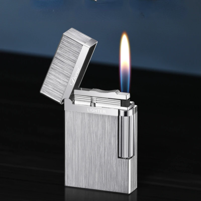 Fashionable Classic Grinding Wheel Open Flame Lighter Butane Inflatable Metal Cigarette Lighter Cigarette Accessories Men's Gift