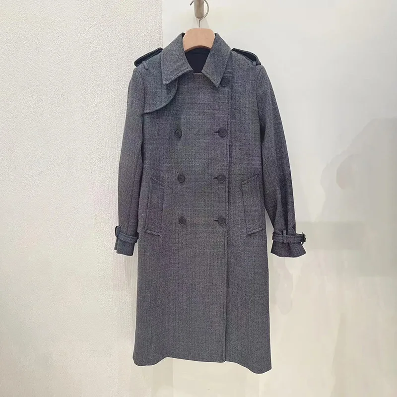 

2025 autumn and winter women's new gray trench coat double-breasted British style warm coat