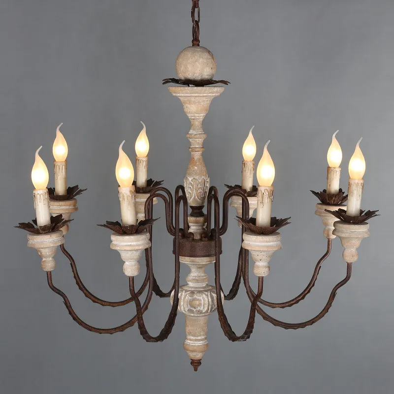 Vintage Wooden Chandelier 6/8/15 Lights Rustic Metal Hanging Lights For Bedroom  Living Room French Farmhouse Dining Room Lamp
