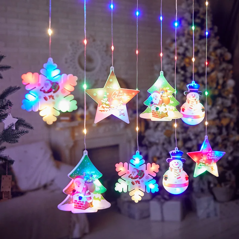 LED Curtain Night Lights Christmas Decoration Rubber Line Lights String Stars and Moon Painted Printing Christmas Lights