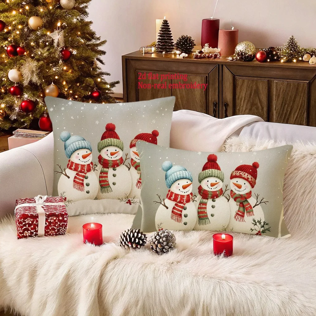 

Snowman Christmas Pillowcases: 2D Flat Printed, Non-Real Embroidery for Cozy Holiday Decorhome decoration