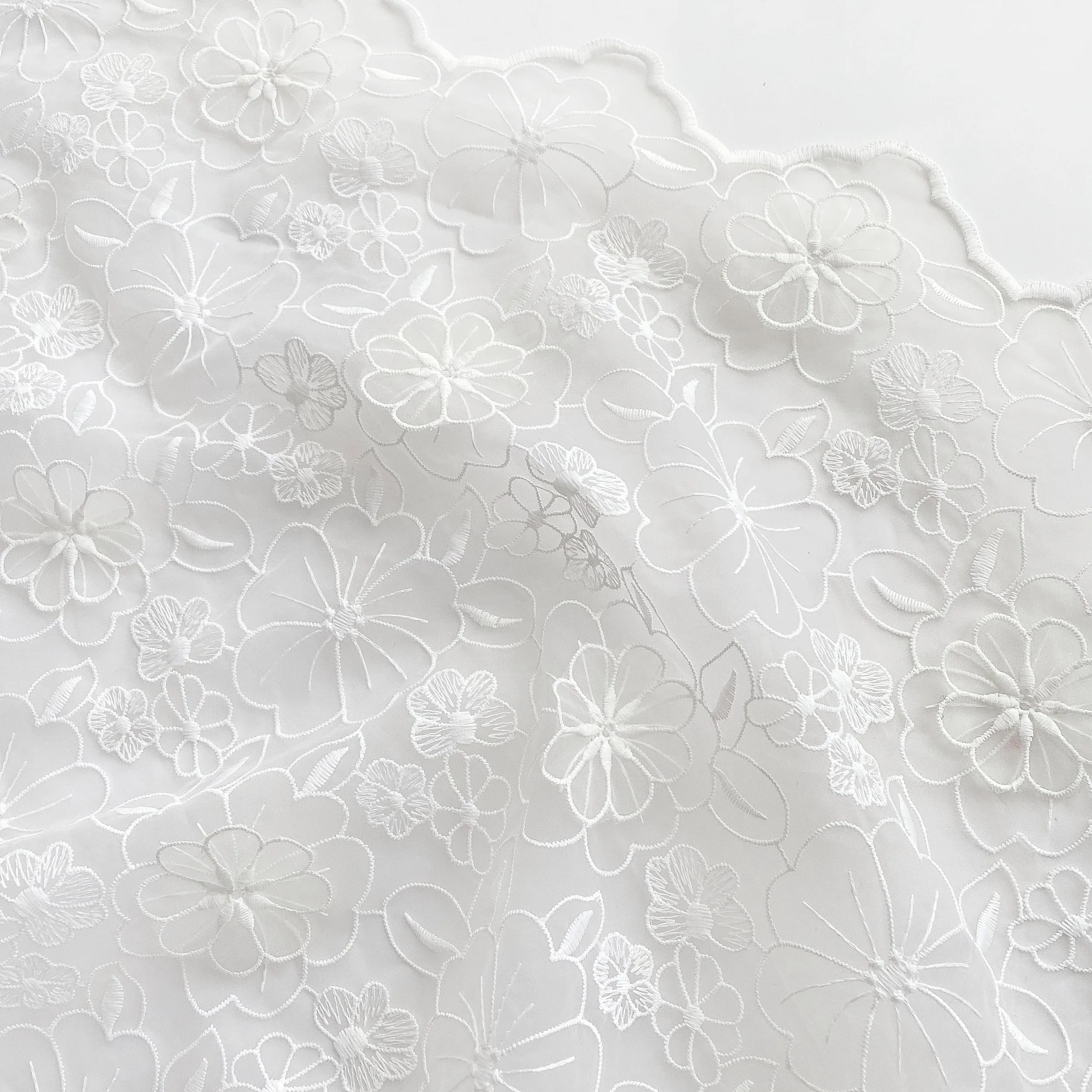 Pure White Organza 3D Double-layer Embroidery Lace Fabric Fashion Clothing Wedding Dress Handmade Diy Cloth