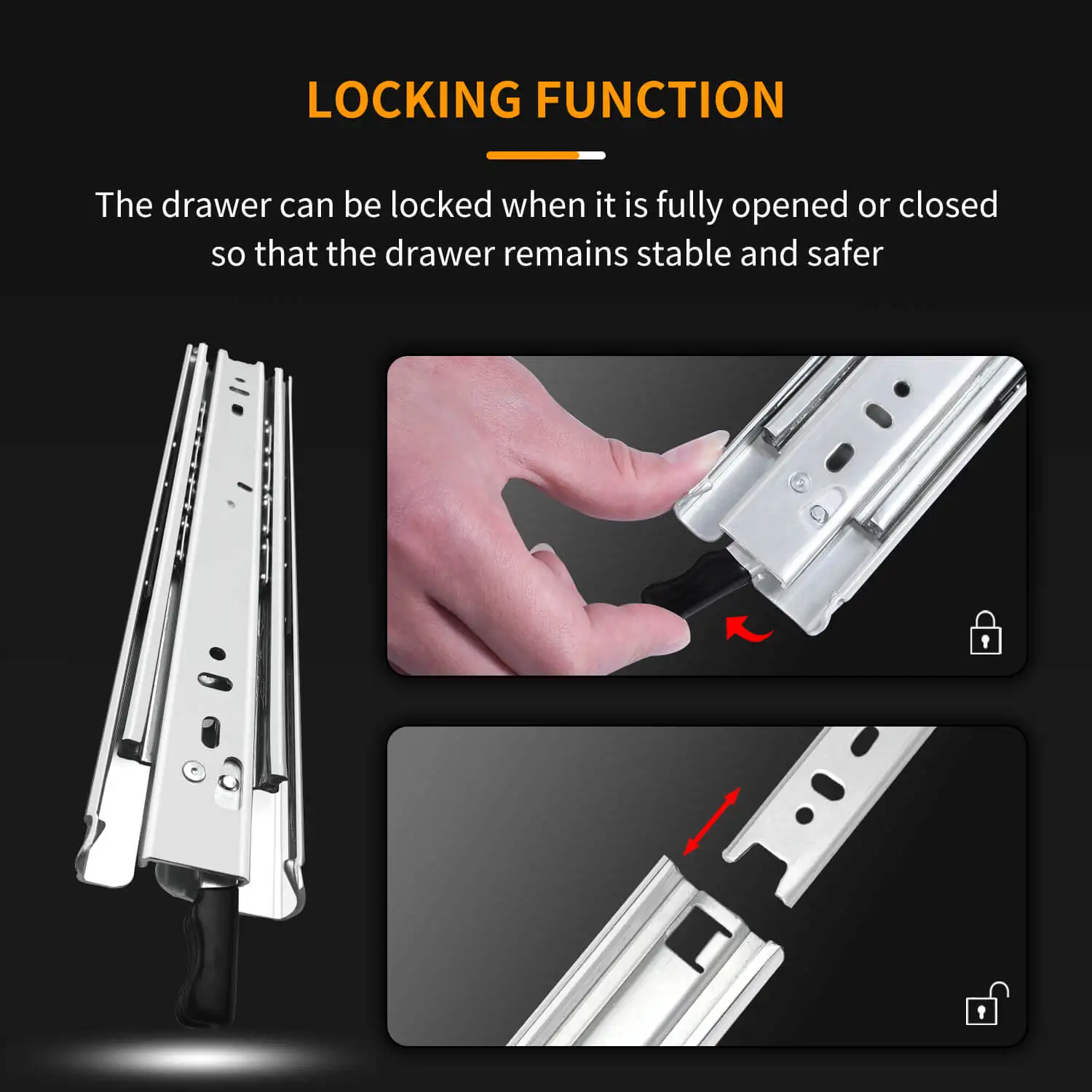 CXHIIA With Lock Heavy Duty Drawer Runners Fully Extension Ball Bearing High Bearing Capacity 68KG Campervan Drawer Slides