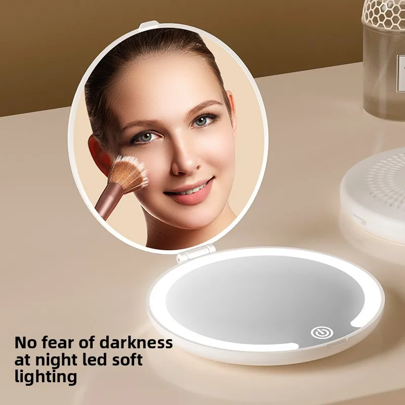 Portable Rechargeable LED Lighted Makeup Mirror Flip-On Sensor Compact Pocket Mirror for Women Daily