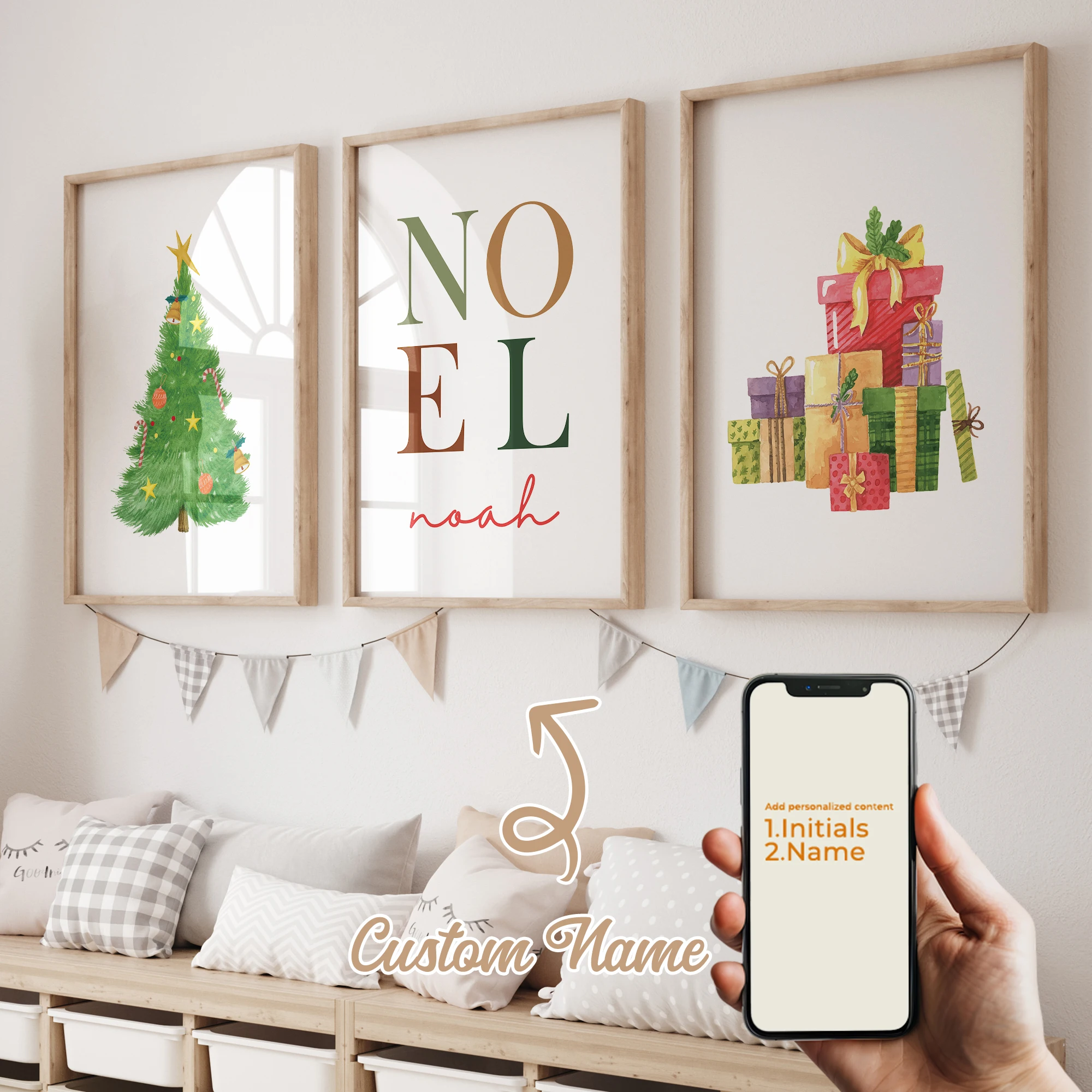 

3Pcs Personalized Custom Name Gift Box Wall Art Printmaking Canvas Painting Poster Picture For Christmas Living Room Home Decor