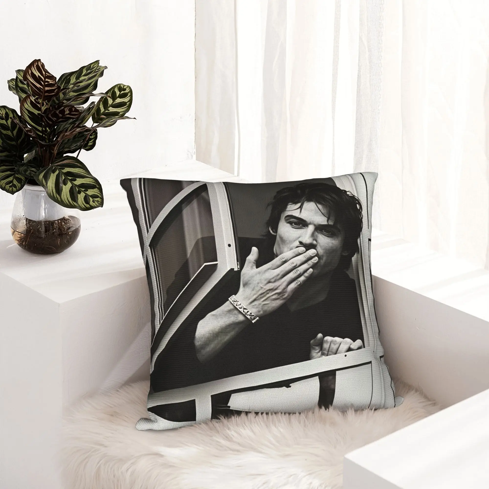 VIKAMA Vampire Diaries Damon Portrait Pillowcases  Vintage Pillow Case For Chair Sofa Home Decor Design Pillow Cover