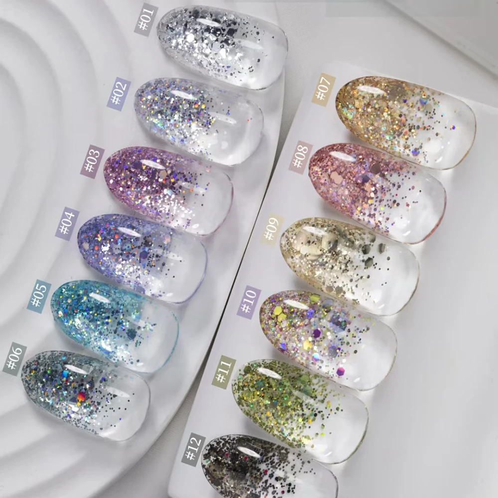 12 stks/set Glitter Sequnis Gel Nagellak Kit Fonkelende Reflecterende Nieuwe Kleur Losweken UV LED Vernis Glanzend Schilderen Gel Nail Art