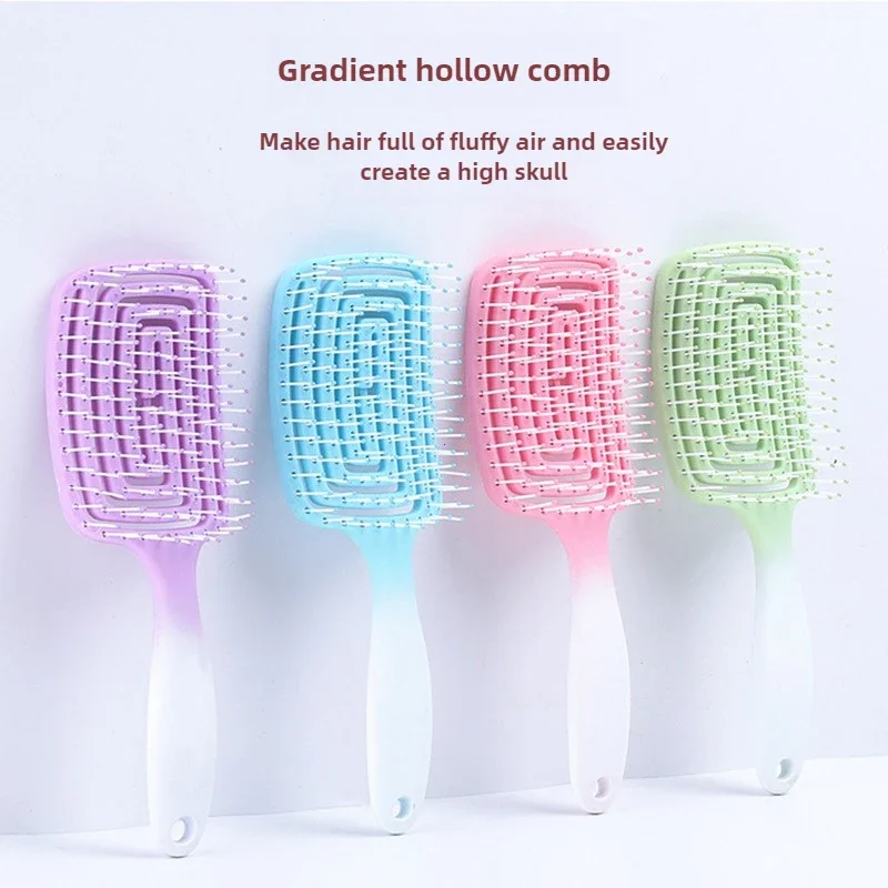 Gradient Color Hollow Out Massage Comb Detangling Hair Brush Wet Curly Hair Brushes Barber Comb Home Women Hair Styling Tools