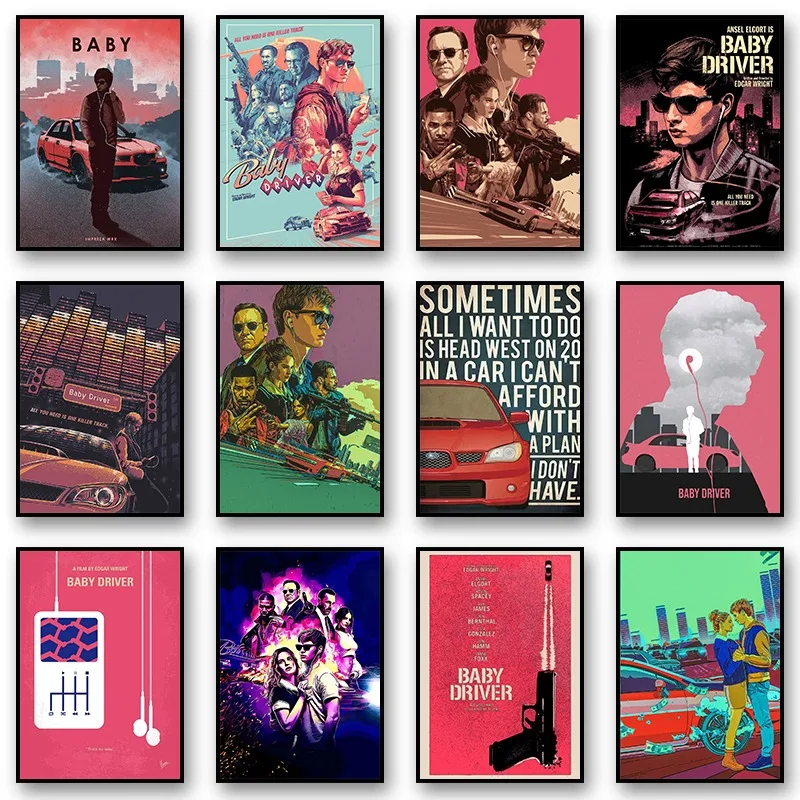 Popular American Action Movie Baby Driver Movie Figure Posters Canvas Painting Print Wall Art Picture for Living Room Home Decor