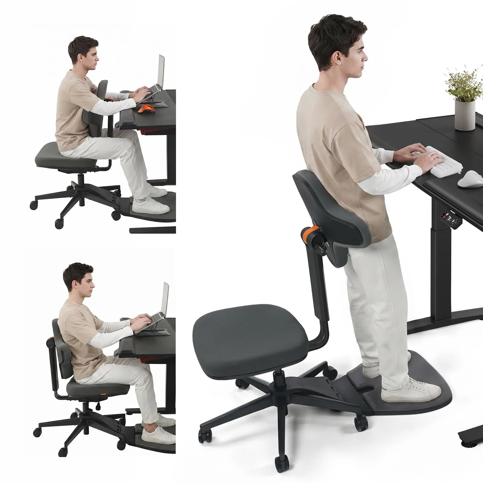 Standing Desk Chair, Ergonomic Standing Mate Chair Stool with 167° Adjustable Flip Backrest, Multi-Position