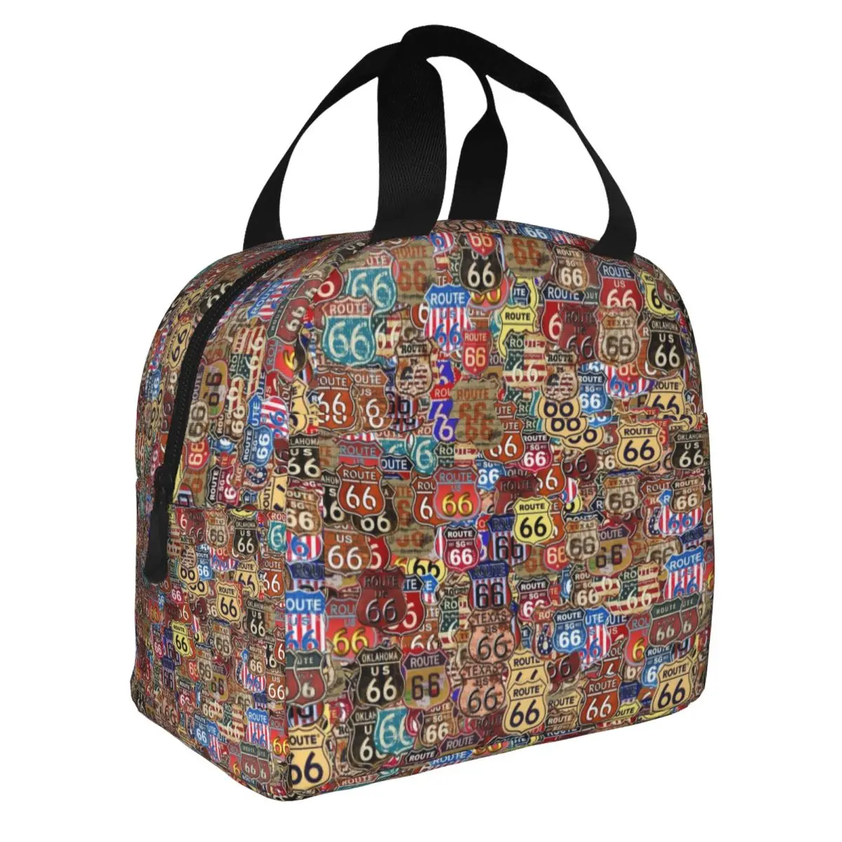 Route 66 Signs Lunch Bag Women Cooler Thermal Insulated Lunch Box for School