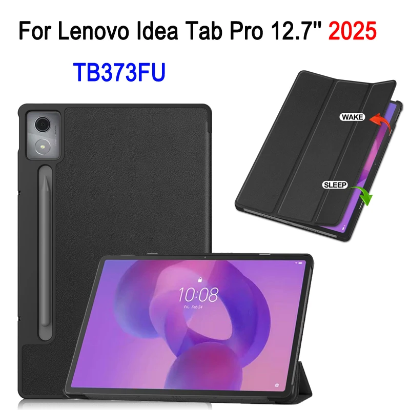 

TB373FU PU Leather Cover For Lenovo Idea Tab Pro 12.7'' 2025, 3-Fold Holder Flip Tablet Stand Shockproof Case, Auto Sleep / Wake