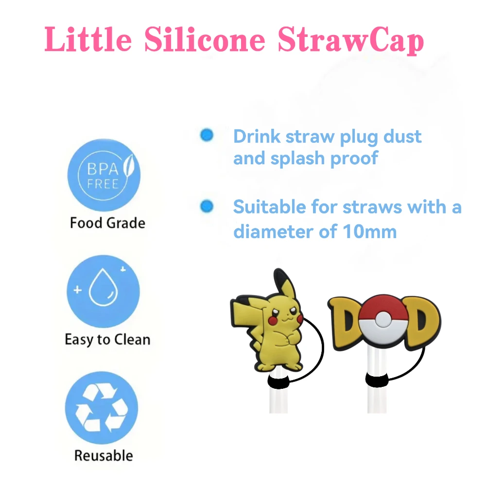 Pokémon Pet Elf Straw Toppers for10mm, Straw Caps for Glass Cup,with 30&400z Tumbler with Handle Dust-Proof Reusable charm cover