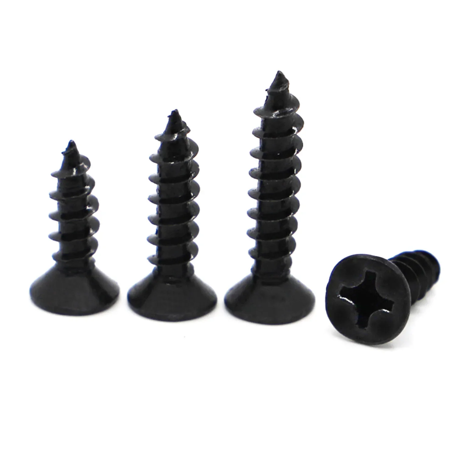 M1 M1.2 M1.4 M1.7 M2 M2.3 M2.6 M3 M4 Cross Countersunk Flat Head Self-tapping Screw Black Phillips Carbon Steel Wood Screws