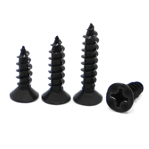 M1 M1.2 M1.4 M1.7 M2 M2.3 M2.6 M3 M4 Tornillo autorroscante de cabeza plana avellanada cruzada Tornillos para madera de acero al carbono Phillips negros