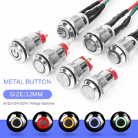12MM 1pcs Small Push Button Switch Led On/Off Sockets Metal Start Stop 6V/12v/24V/220V Momentary Electric Car Motorcycle Boat
